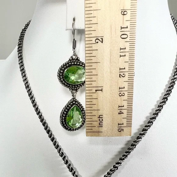 Peridot Rope Design 925 Pendant Bracelet Earrings & Chain (synthetic stones) - Picture 10 of 11